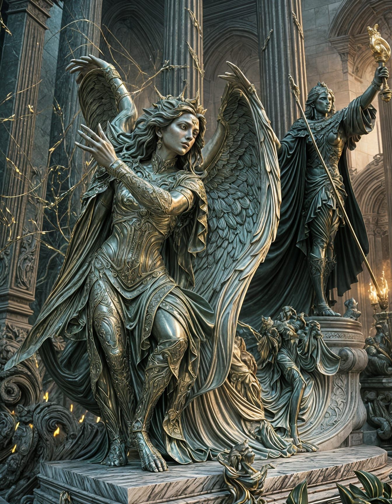 Kronus Unveiling Veritas in Baroque Dark Fantasy