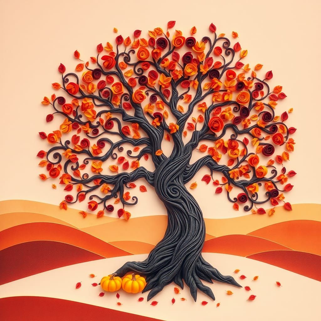 Quilled Autumn Tree with Paper Leaves