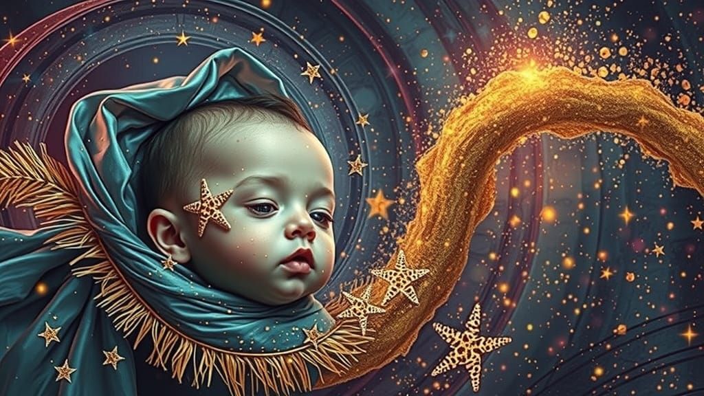 Serene Baby in Golden Light, Outer Space
