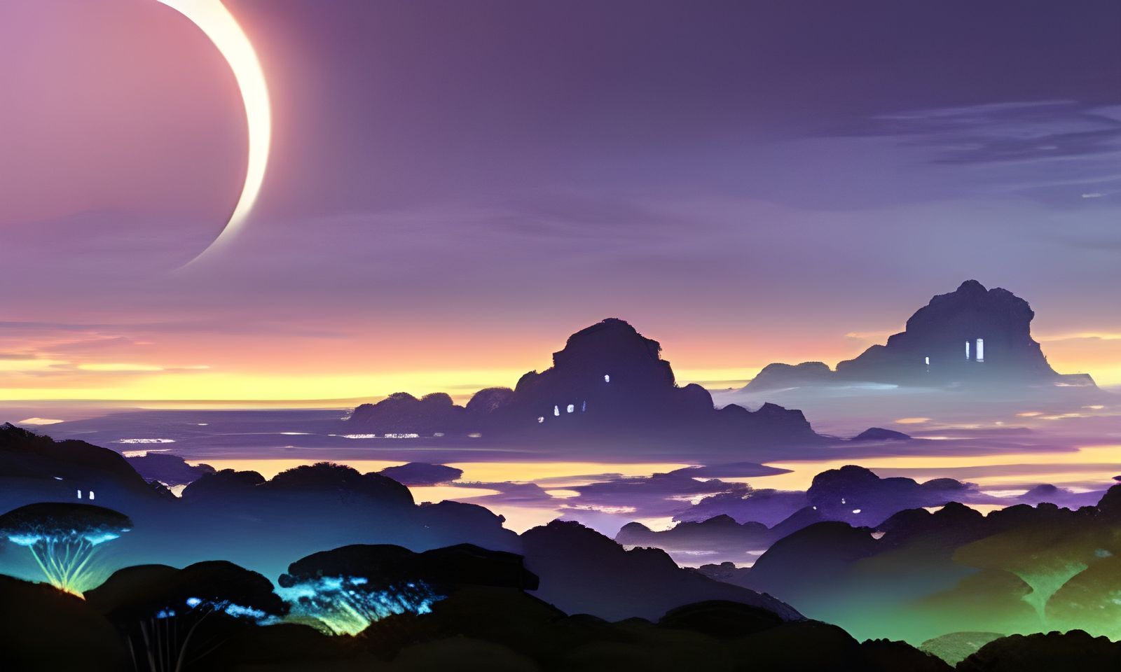 Bioluminescent Night Forest in Anime Style