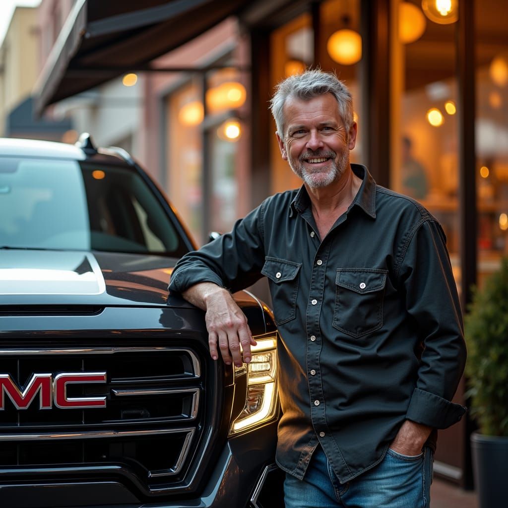 GMC Sierra Owner Proudly Poses Near Coffee Shop