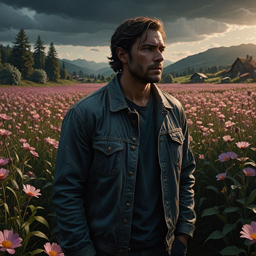 A Chill Guy Meme Surrounded by Vibrant Blooms in Hyper-Reali...