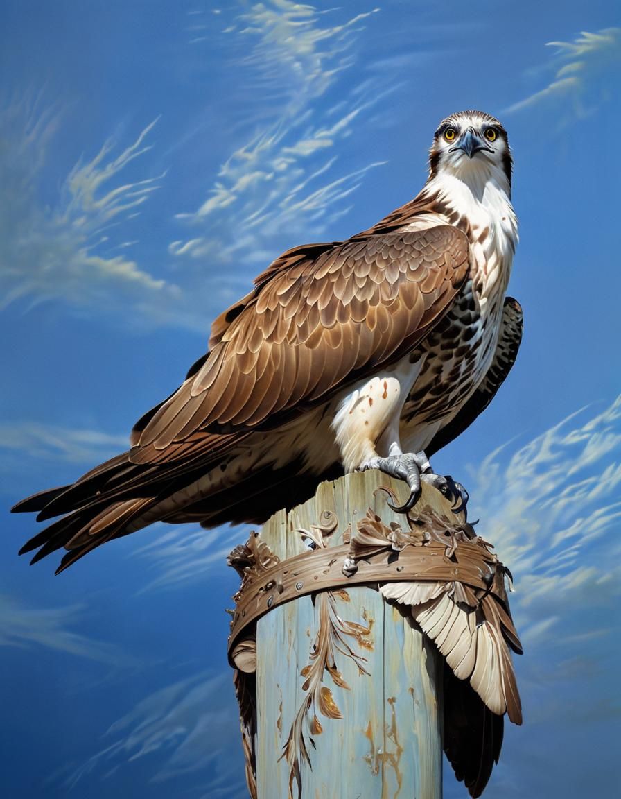 Osprey Portrait in Arrivabene Style with Detailed Feathers
