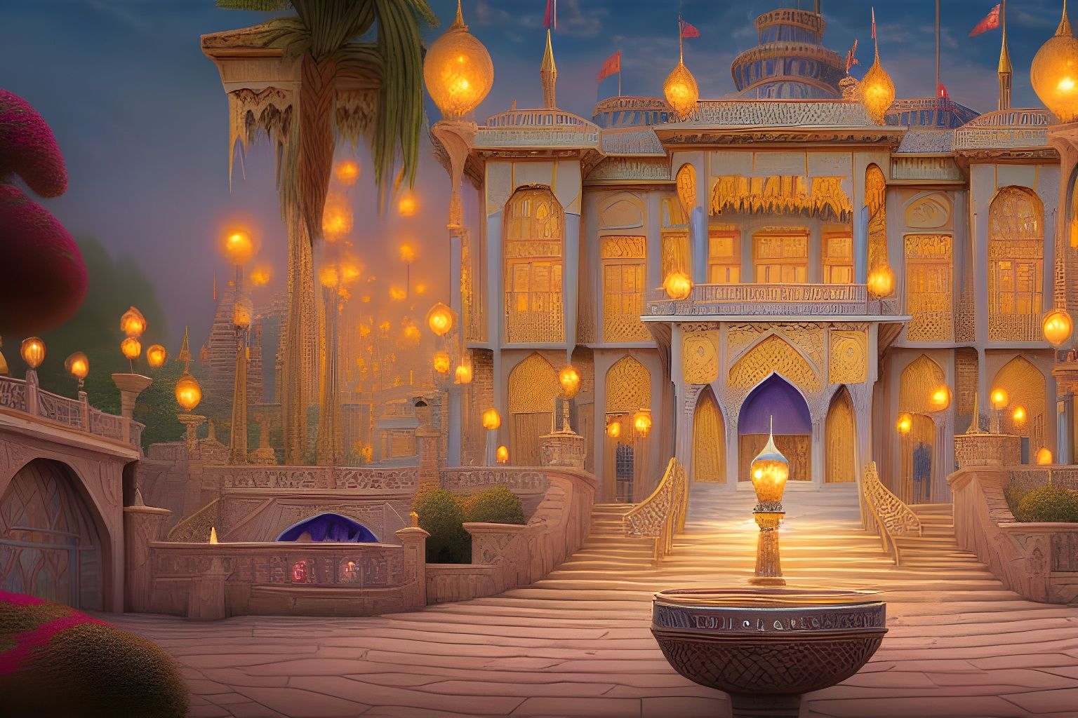 Detailed Arabian Palace in Cartoon Style