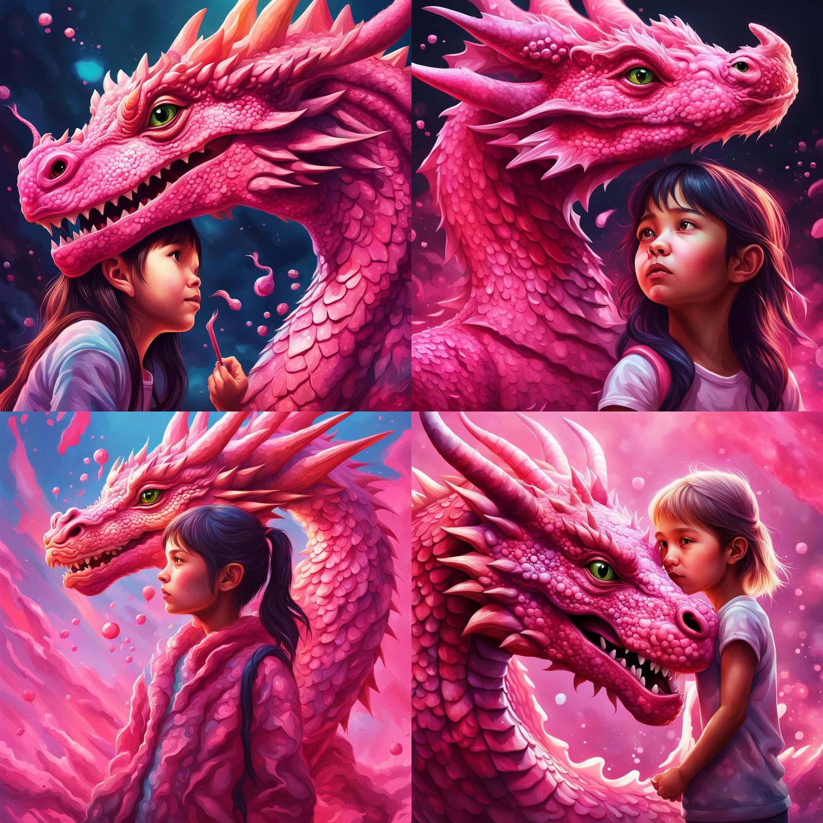 Cute Pink Dragon and Girl in Splash Art Style