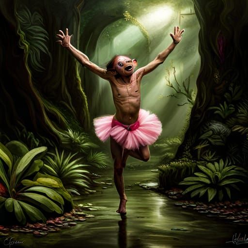 Gollum's Joyful Dance: Precious Celebrations in Pink Tutu