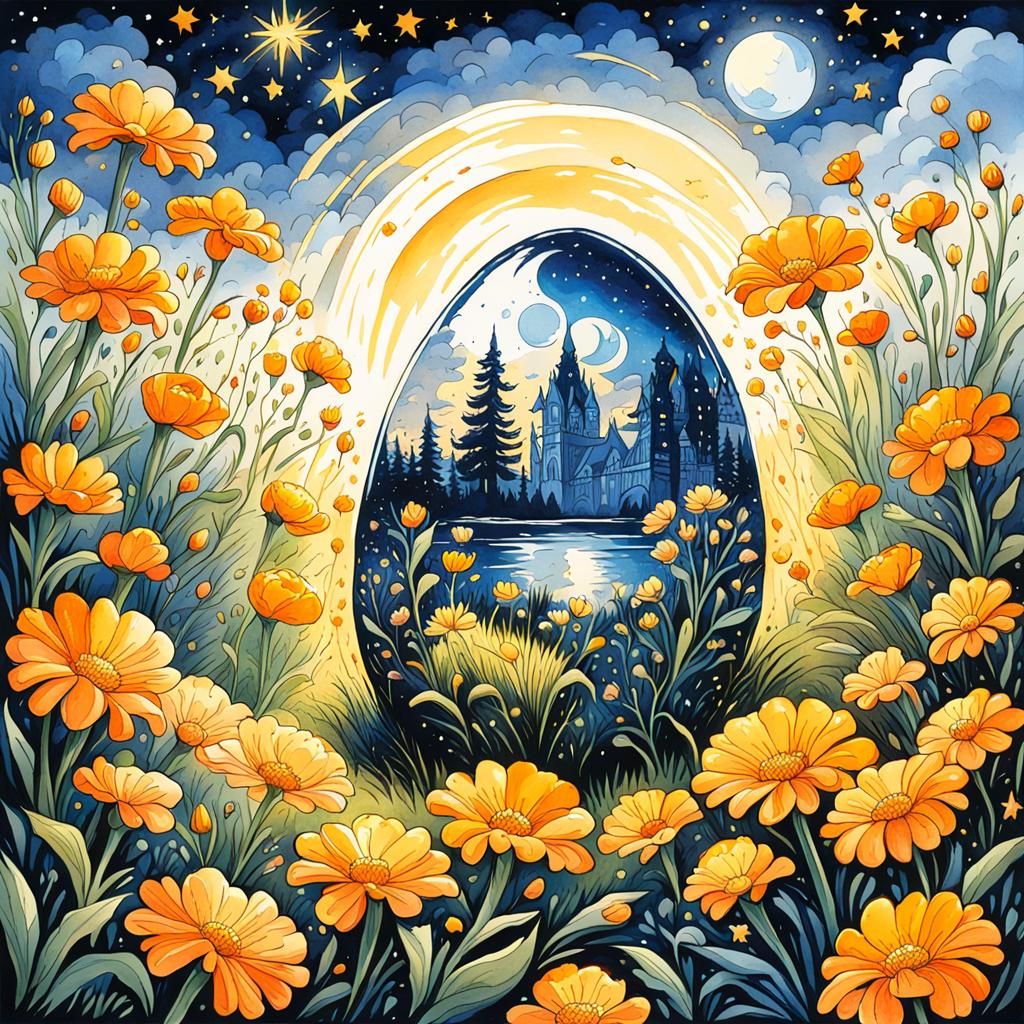 Ethereal Easter Egg in Gothic Watercolor Meadow