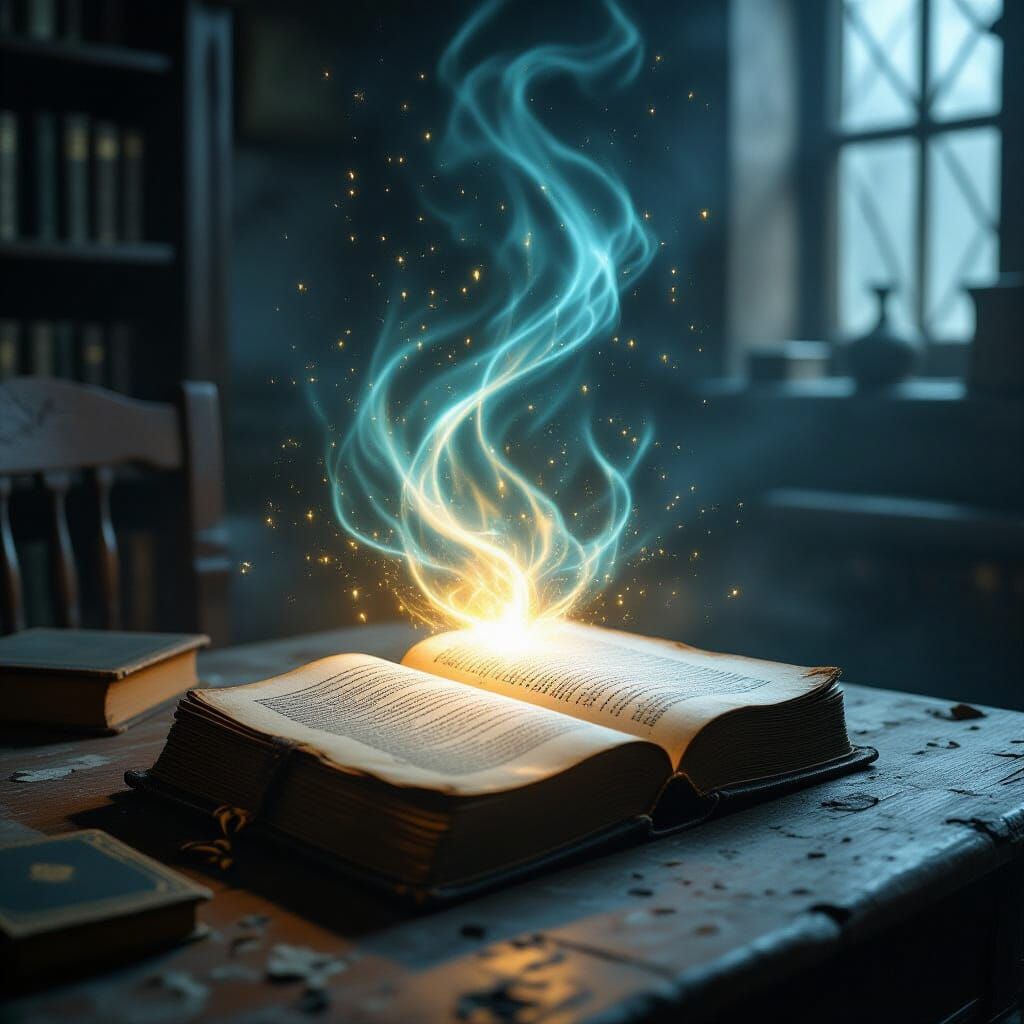 Glowing Runes on Leather Book in Atmospheric Study