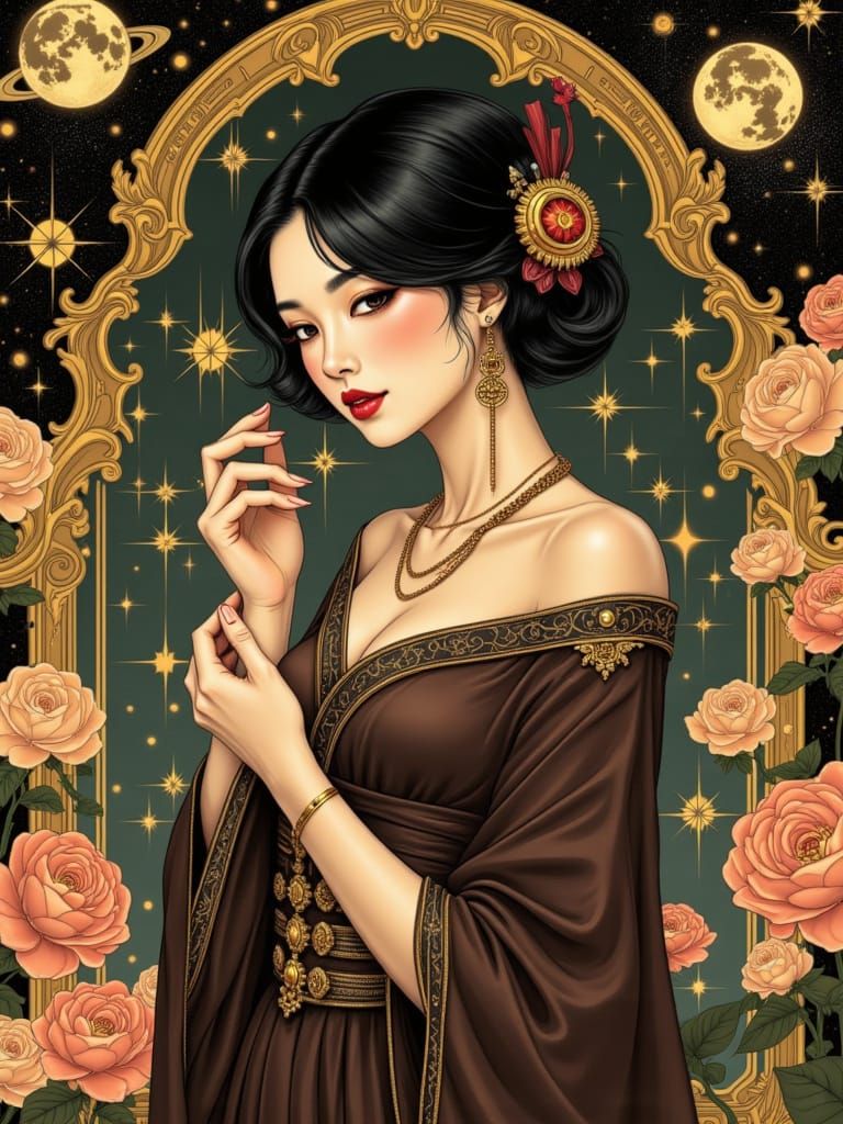 Regal, Mystical Portrait in Art Nouveau Fantasy Style