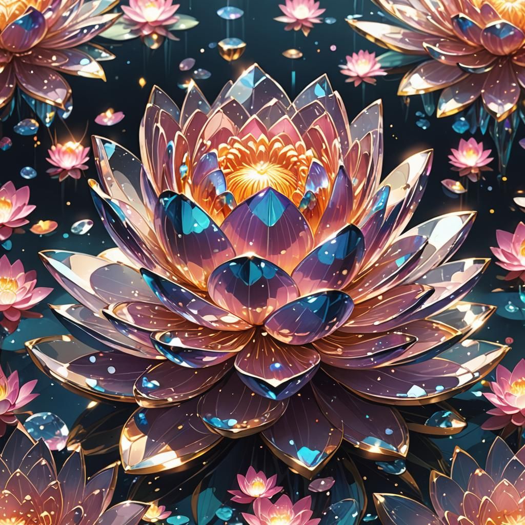 Elegant Sparkling Crystal Lotus Flower in Anime Style