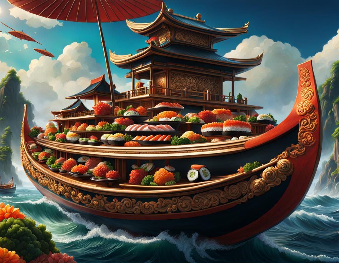 Delicious Sushi Boat in Digital Matte Painting