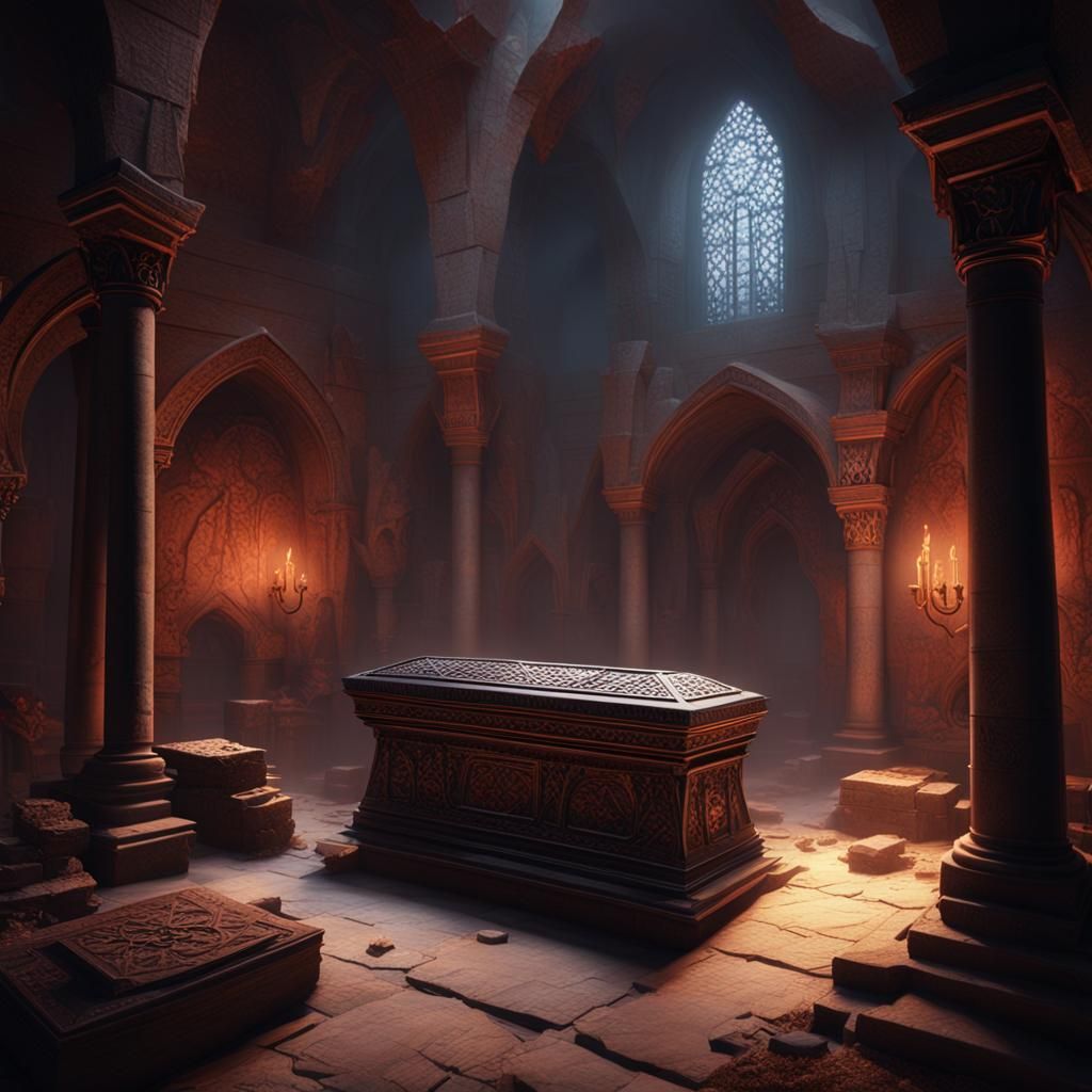 Vampire Crypt in Desert, Dark Fantasy Concept Art