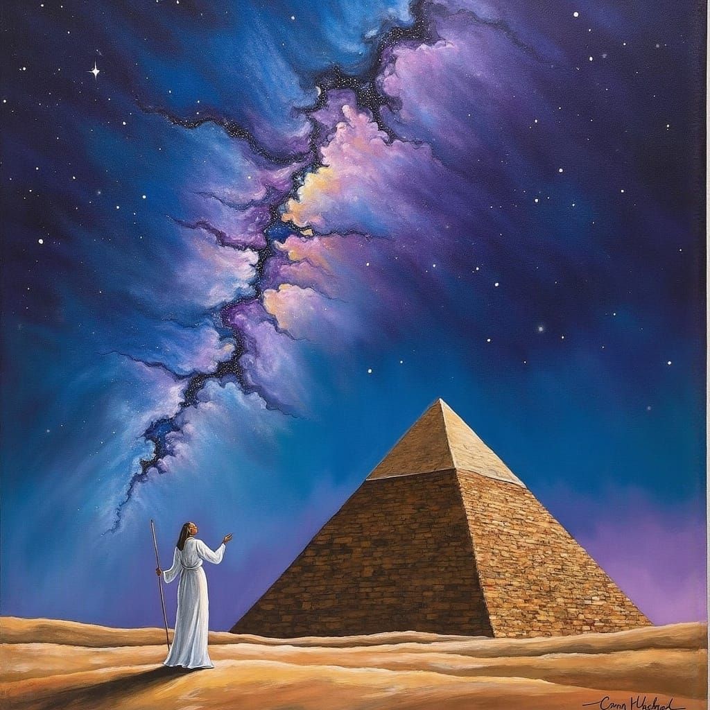 Ancient Marvels Meet Cosmic Wonder: A Lone Figure at Giza Un...
