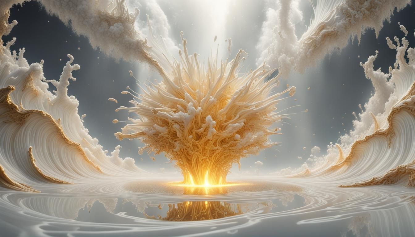 Golden Spotlight on Ferrofluid Chaos: Digital Matte Painting