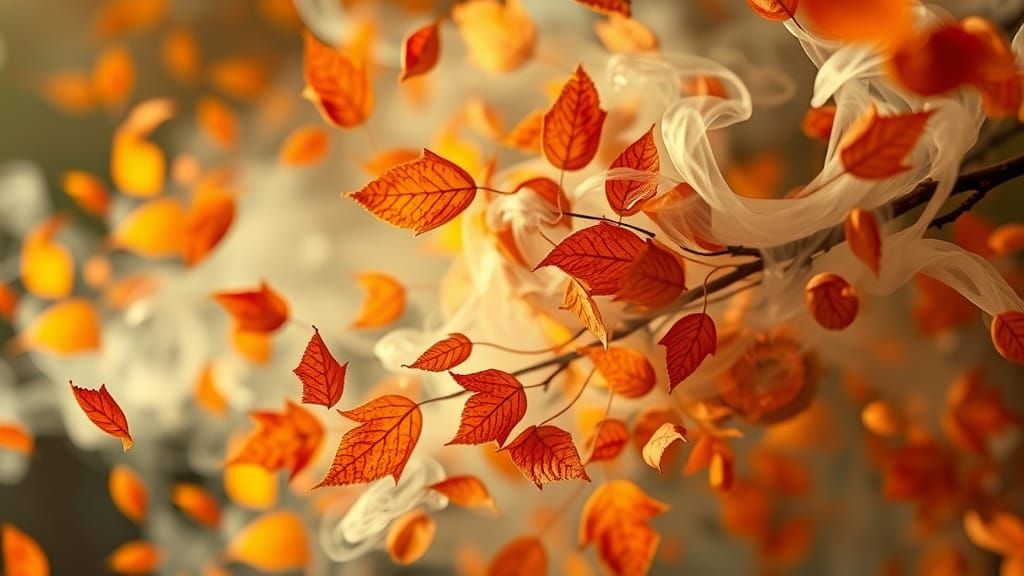 Whirling Autumn Leaves with Smoke: a Dark Fantasy Painting