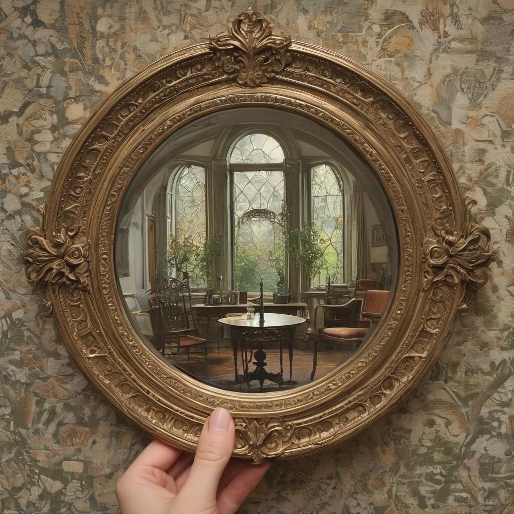 Dreamy Surreal Girl Exploring House with Mirror