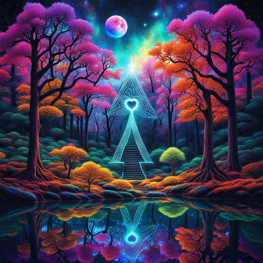 Eerie Forest with Humanoid Trees in Astral Style