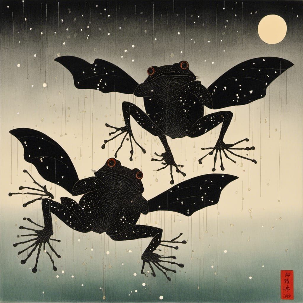 Black Frogs Embrace Freedom in Stormy Night