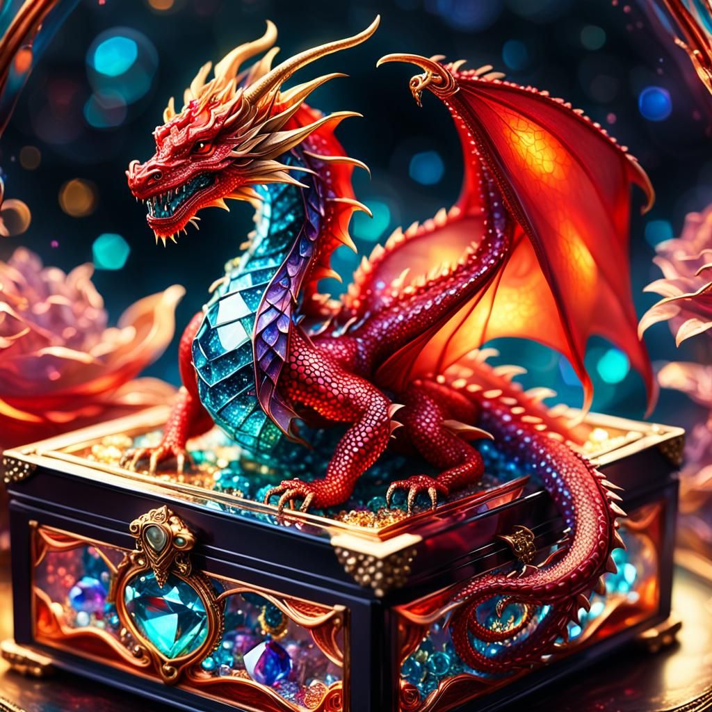 Red Dragon in Jewel Box: Dreamlike Astral Art