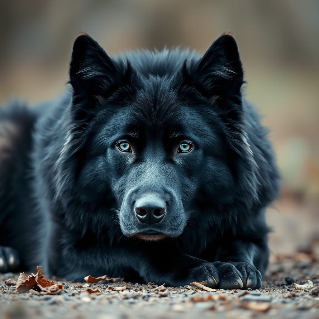 Majestic Black Husky in Earthy Wilderness Scene