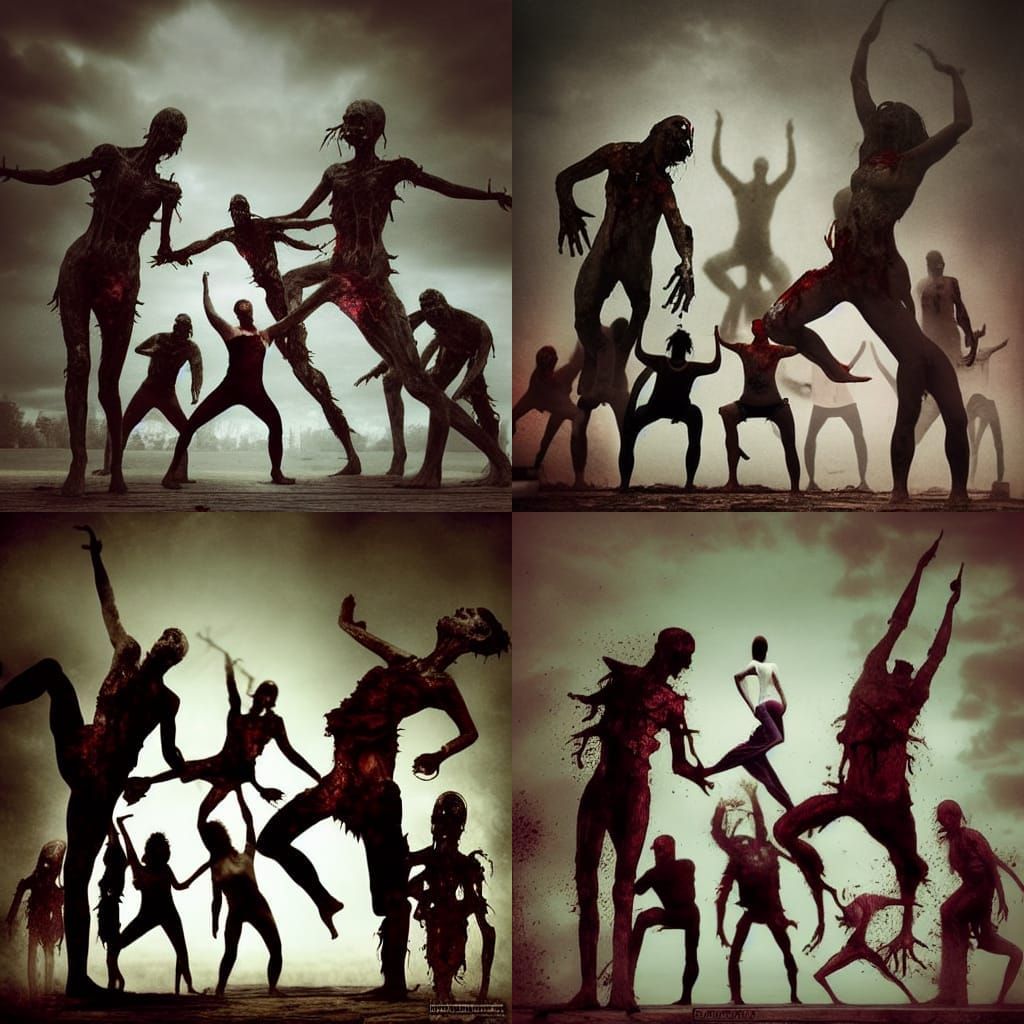 Creepy Zombie Yoga Poses in Dark Horror Style