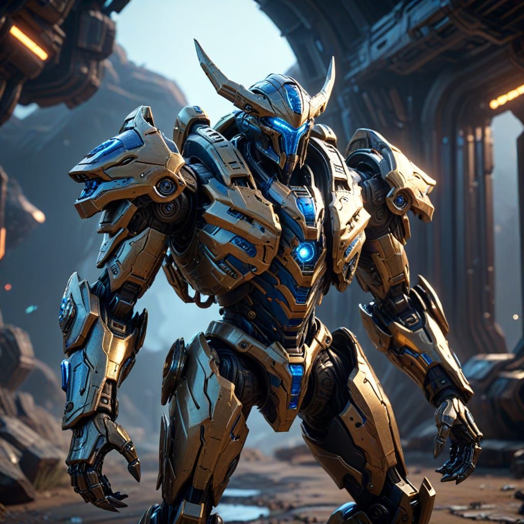 Intricate Sci-Fi Protoss Mechs in Polished Metal