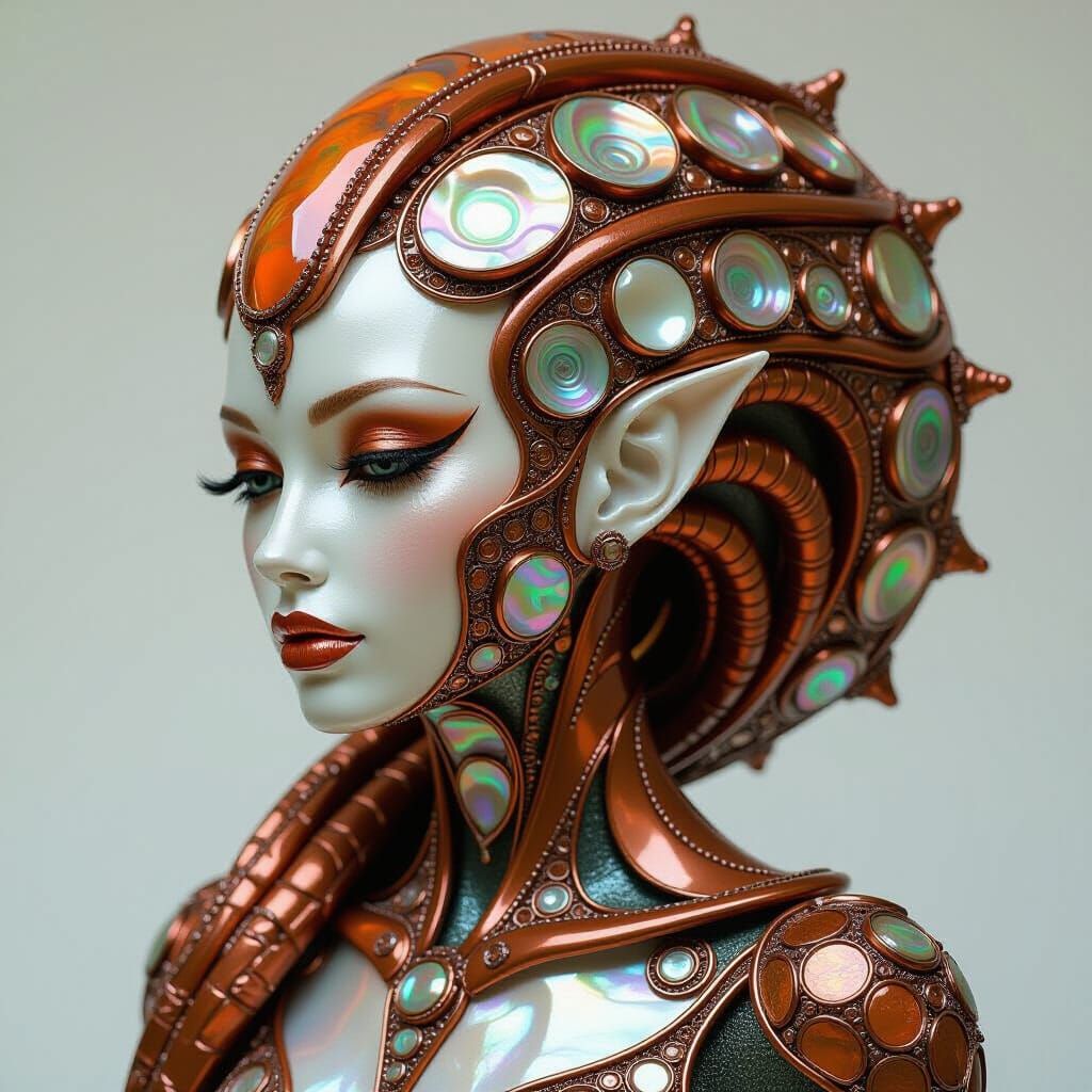 Alien Woman of Copper, Amber, and Abalone Hair