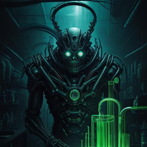 Surreal Face in Eerie Biomechanical Laboratory