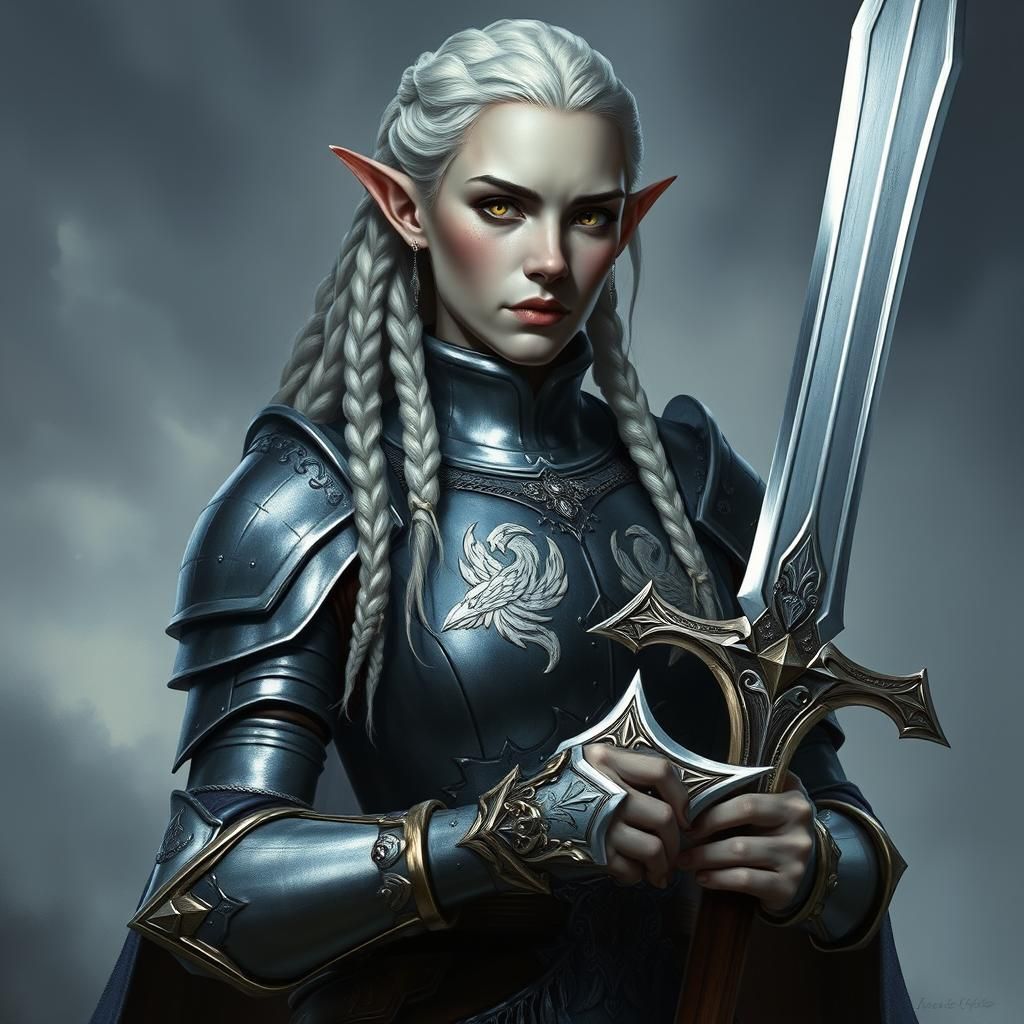 Regal Shadar-kai Elf Paladin-Warlock in Matte Painting Style