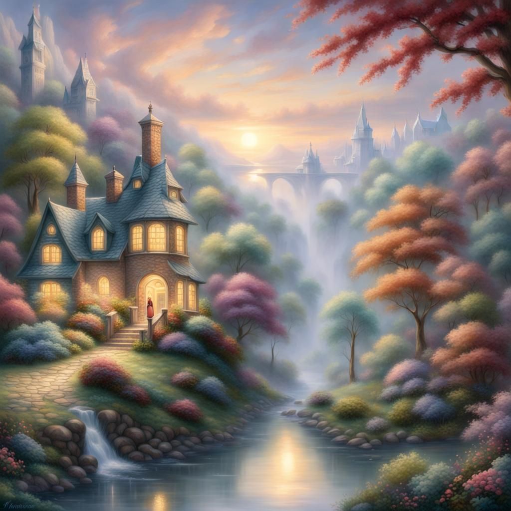 Ethereal Fantasy Banner in Thomas Kinkade Style