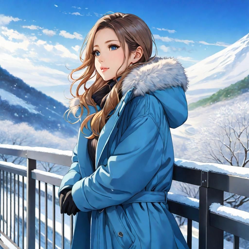 Anime Style Portrait of Woman in Blue Coat