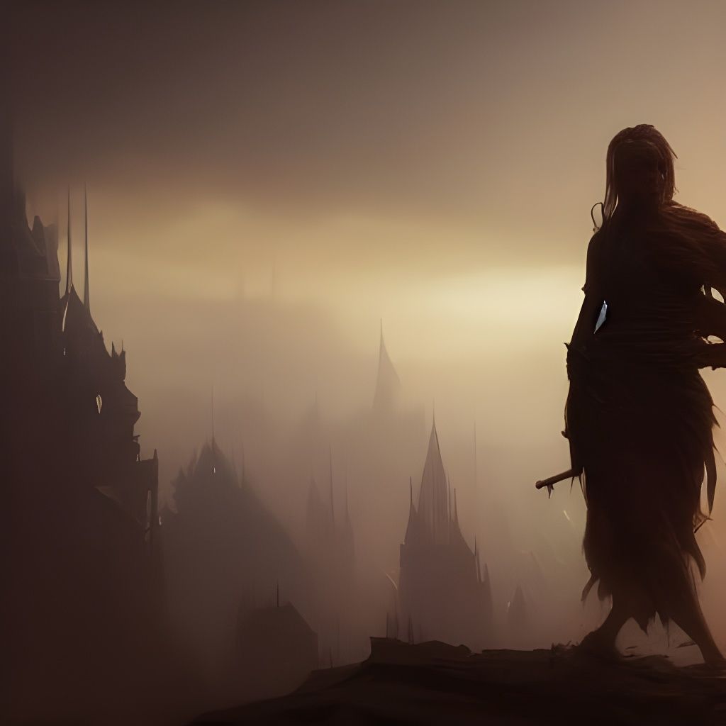 Dark Fantasy Warrior in Purple and Yellow Lighting
