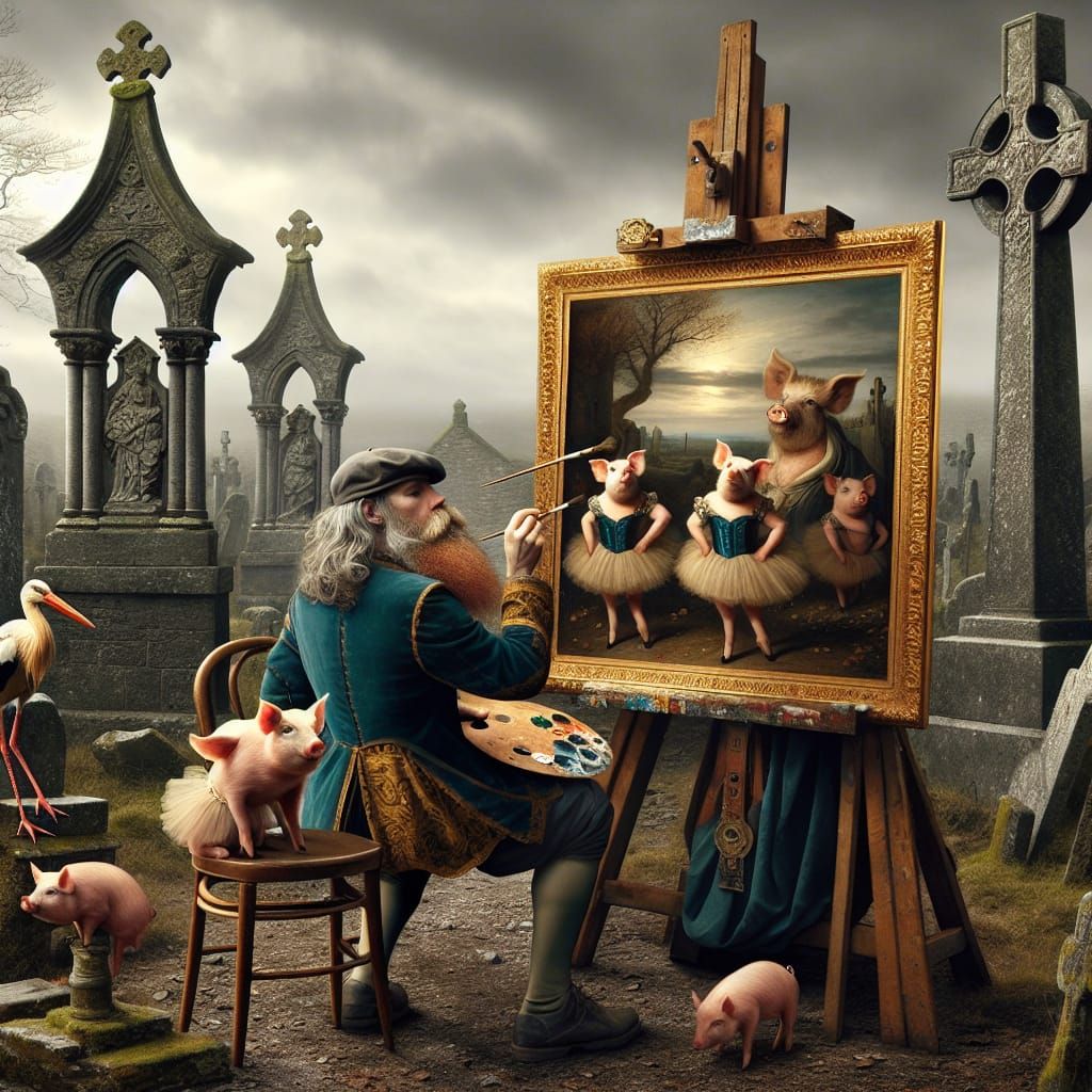Painter Captures Piglets Ballet in Graveyard, German Renaiss...