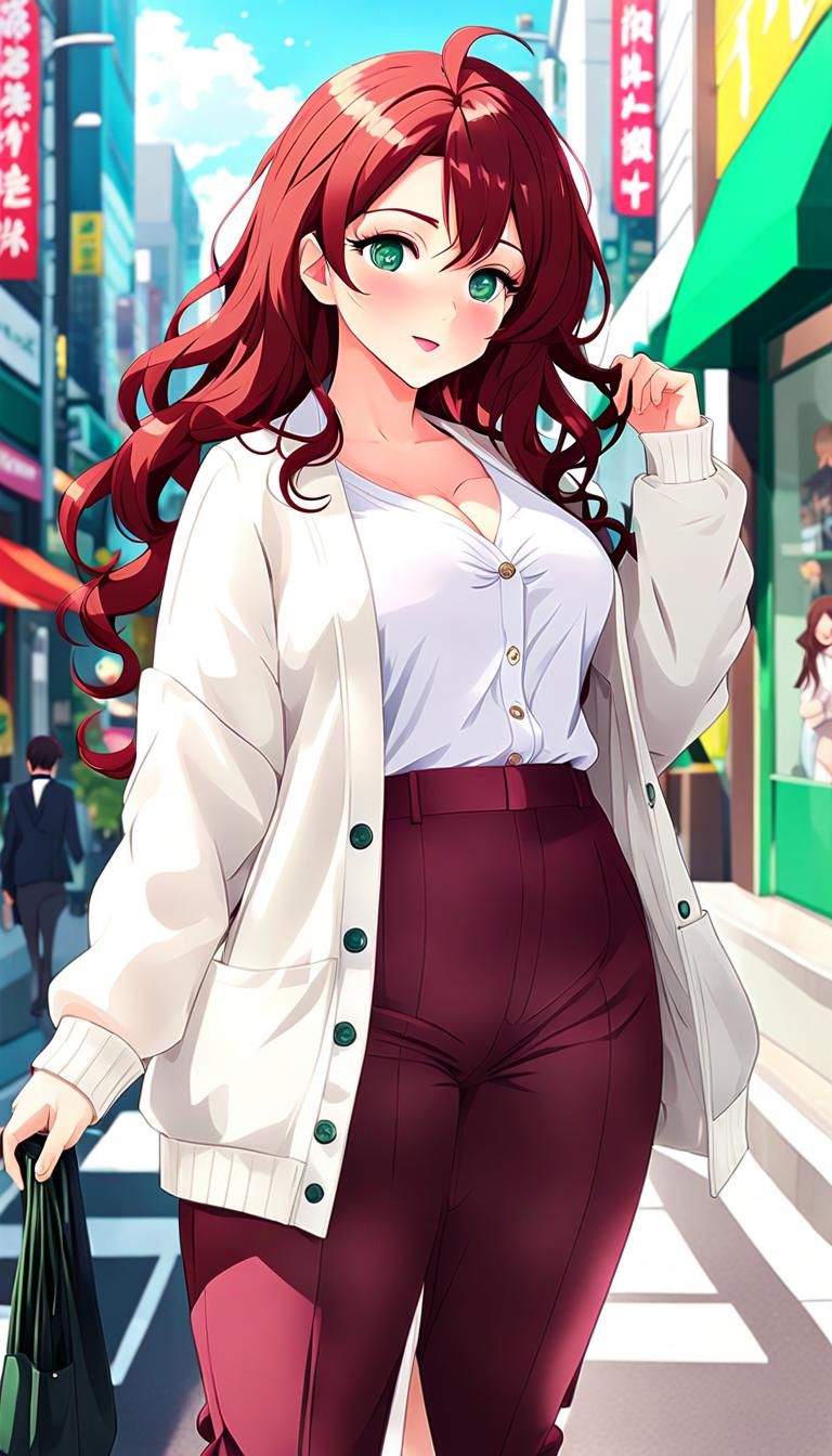 Anime Woman in Harajuku, Cel-Shaded Style