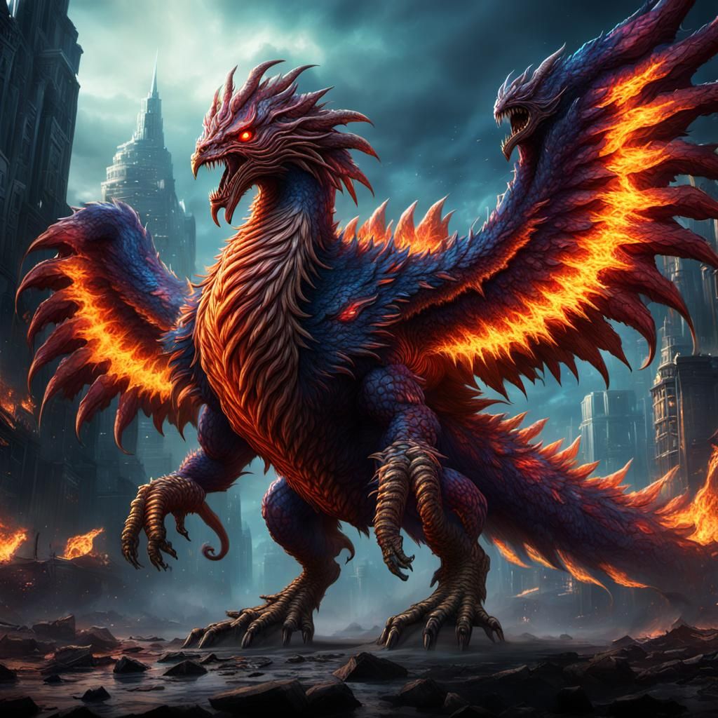 Kaiju Extraterrestrial Phoenix Beast in Detailed Painting
