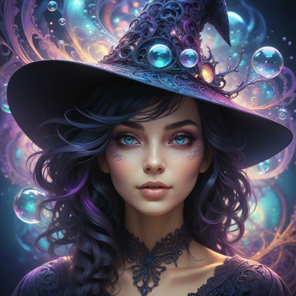 Dreamy Cyberpunk Goddess in Swirling Patterns