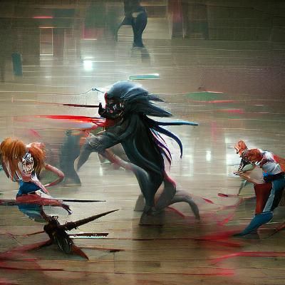 Epic Anime Battle Scene in Dark Fantasy Style