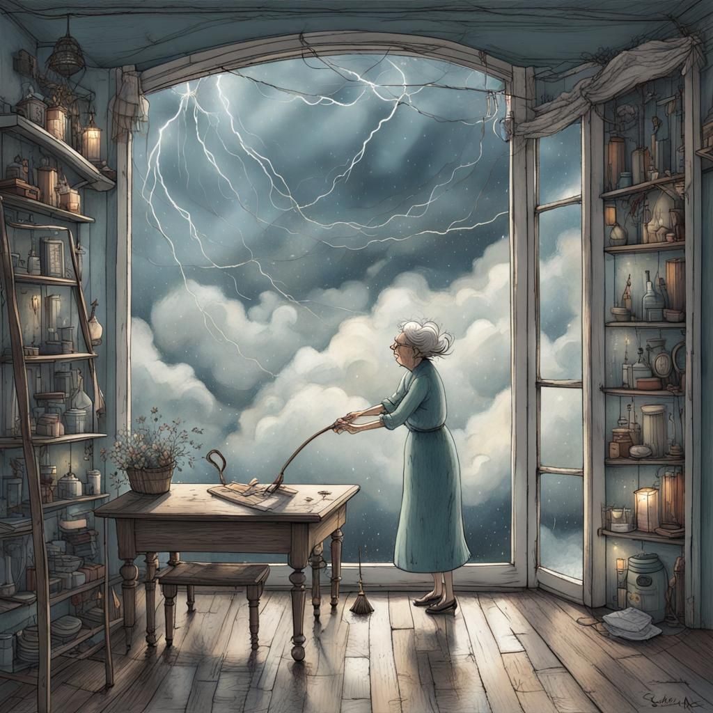 Whimsical Sky House in Stormy Weather