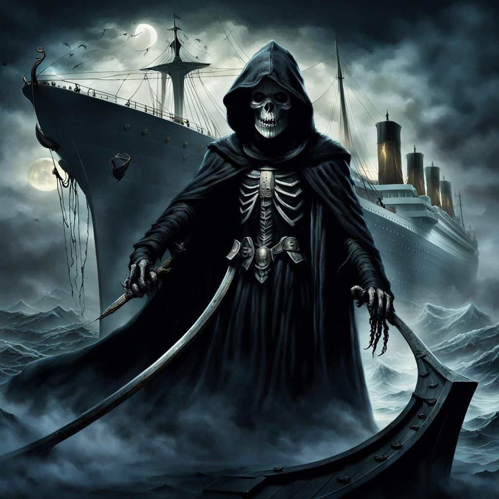 Grim Reaper on Titanic in Gothic Fantasy Style