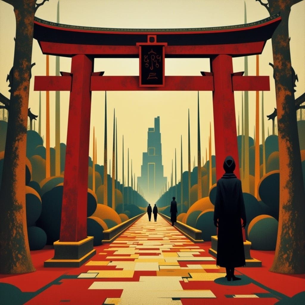 Vibrant Torii Gate in Cyberpunk Neon