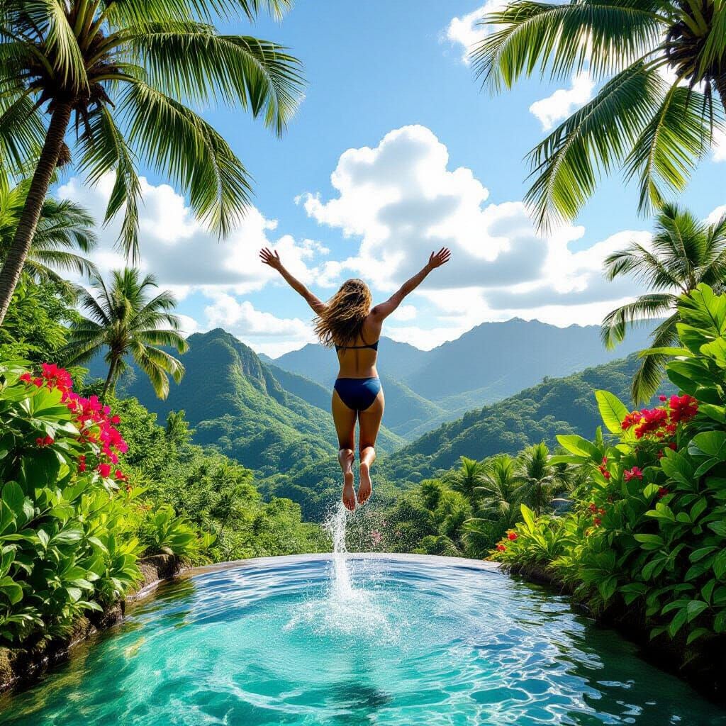 Person Dives into Crystal Water: Adventure Photography