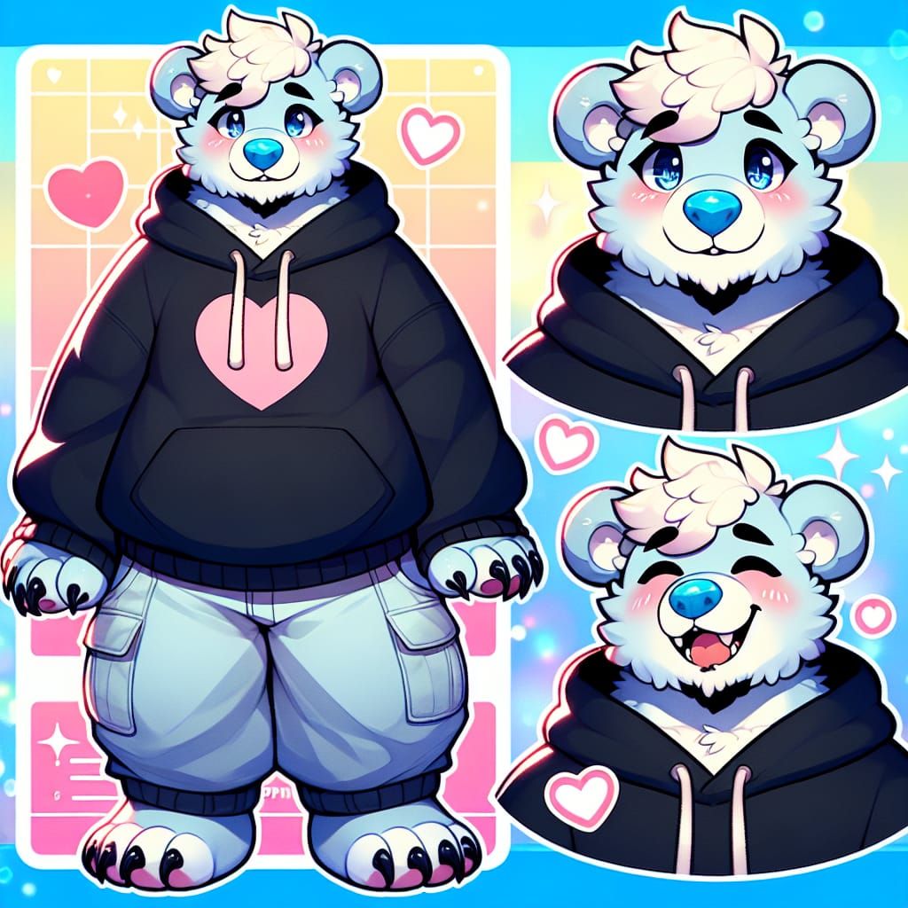 Cute Anthropomorphic Bear in Oversized Hoodie