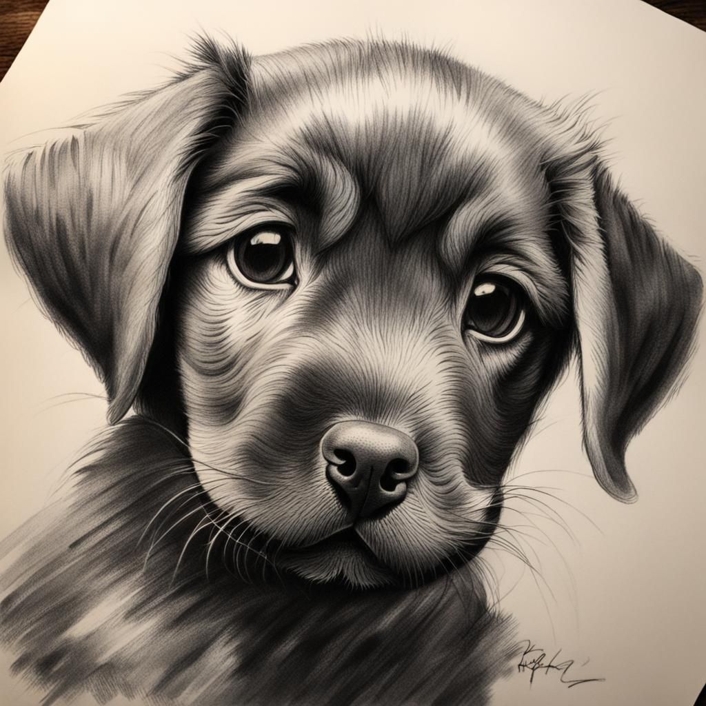 Hyperdetailed Charcoal Drawing of a Puppy