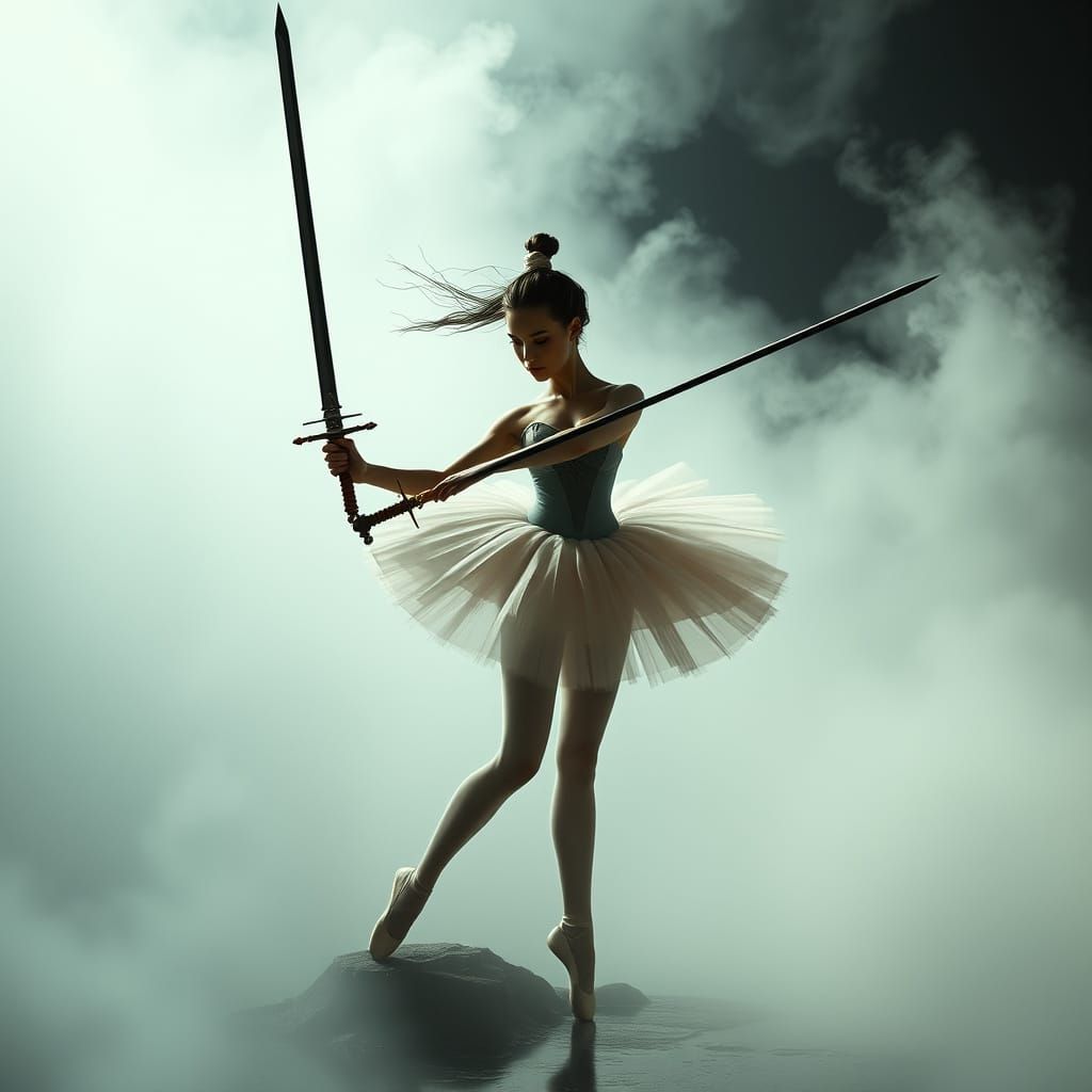 Ballerina with Sword in Futuristic Neoclassical Style