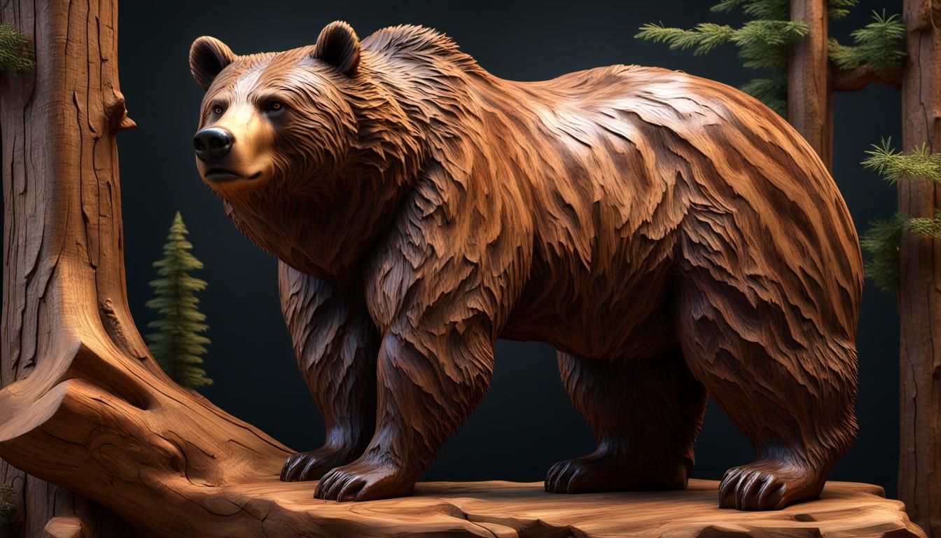 Standing Grizzly bear  carved out walnut log,real detailed  ...