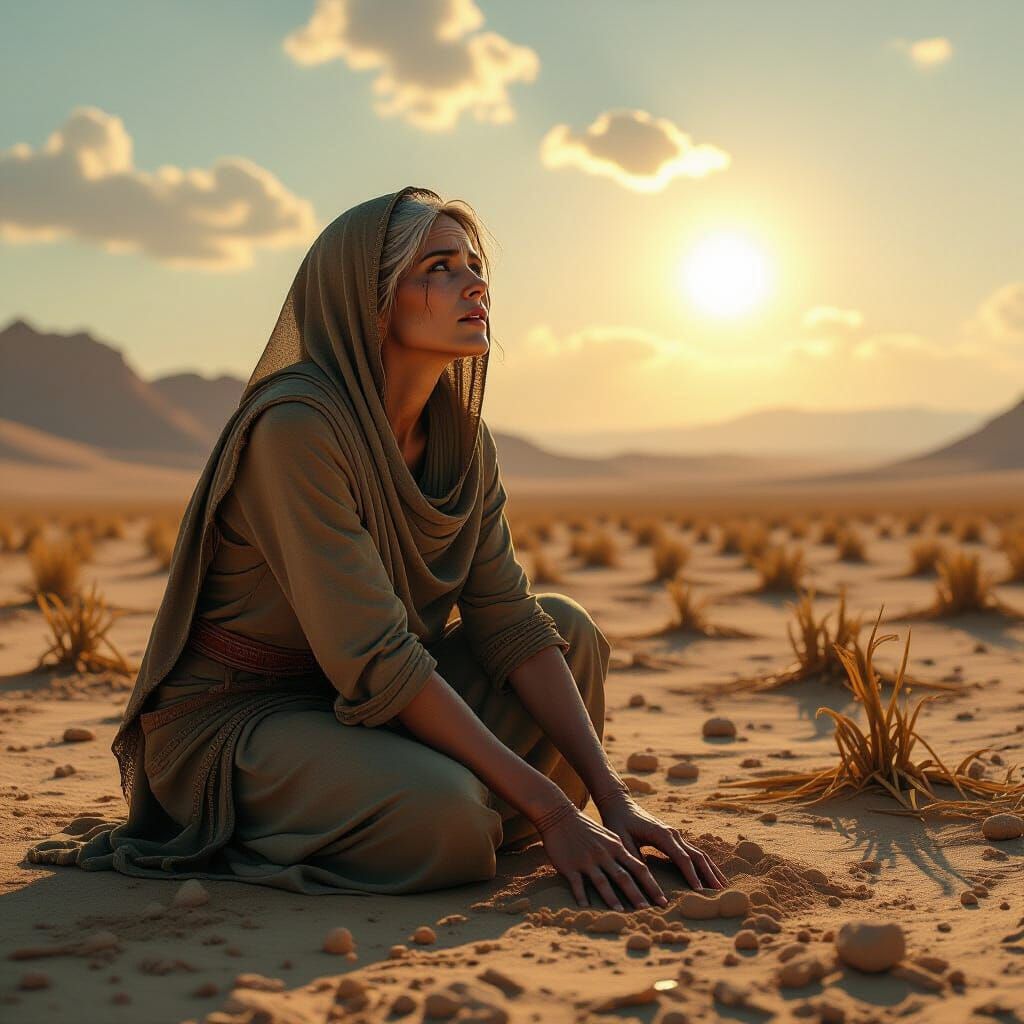 Desperate Woman Begs for Mercy in Barren Desert