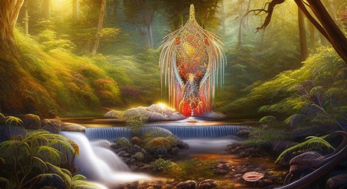 Detailed Human Energy Map in Gouache and Watercolor