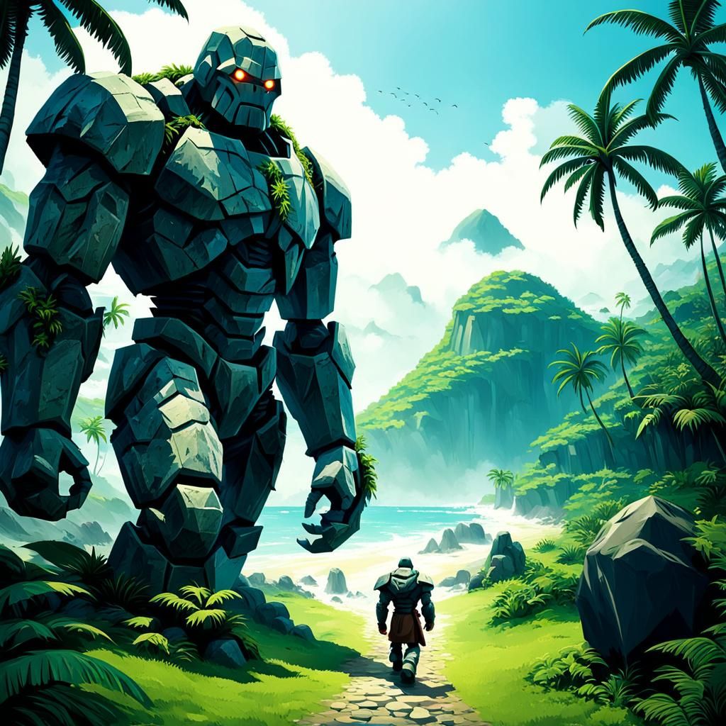 Stone Golem in Tropical Paradise