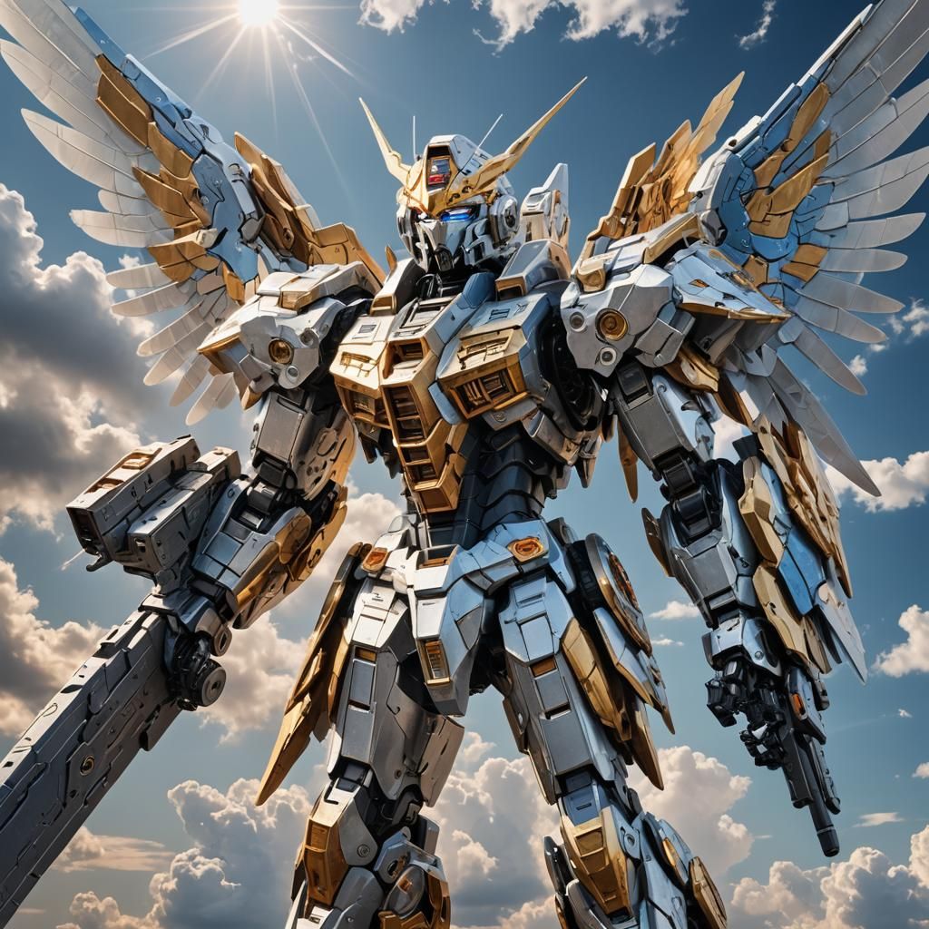 Winged Angel Paladin Robot in Supernova Sky