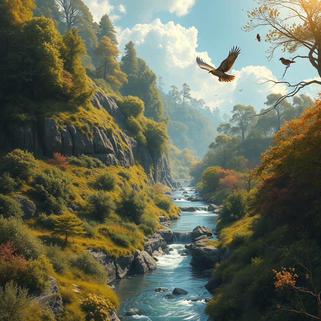 Lush River Spring in Hyperrealistic Fantasy Art